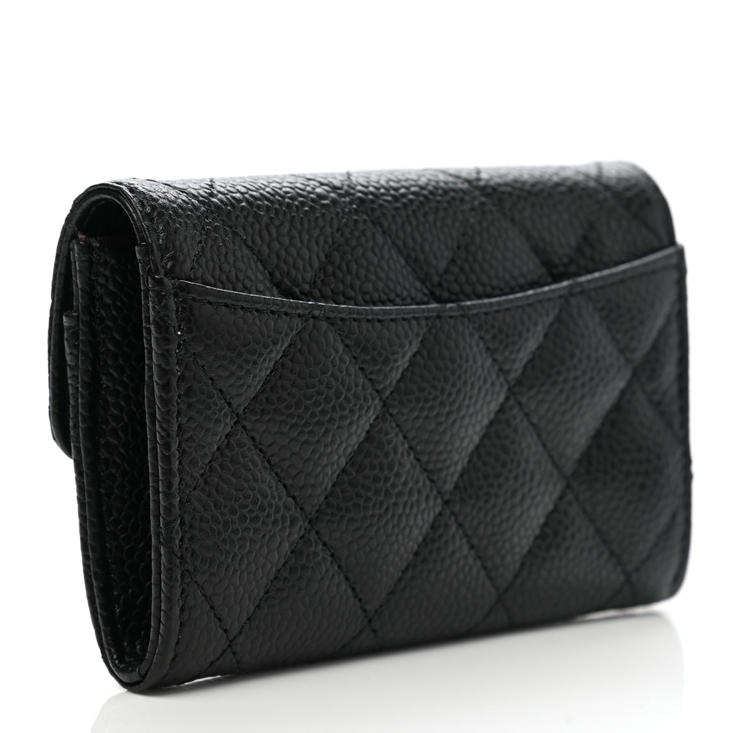 Caviar Quilted Flap Card Holder Wallet Black