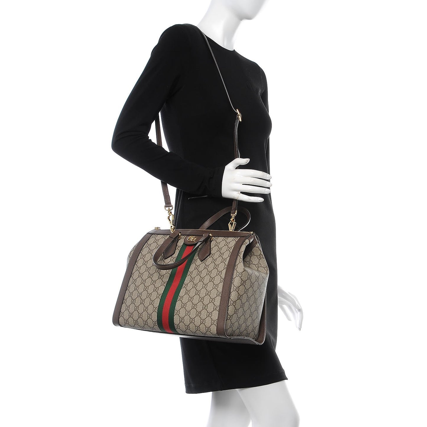 GG Supreme Monogram Web Medium Ophidia Tote Bag Brown