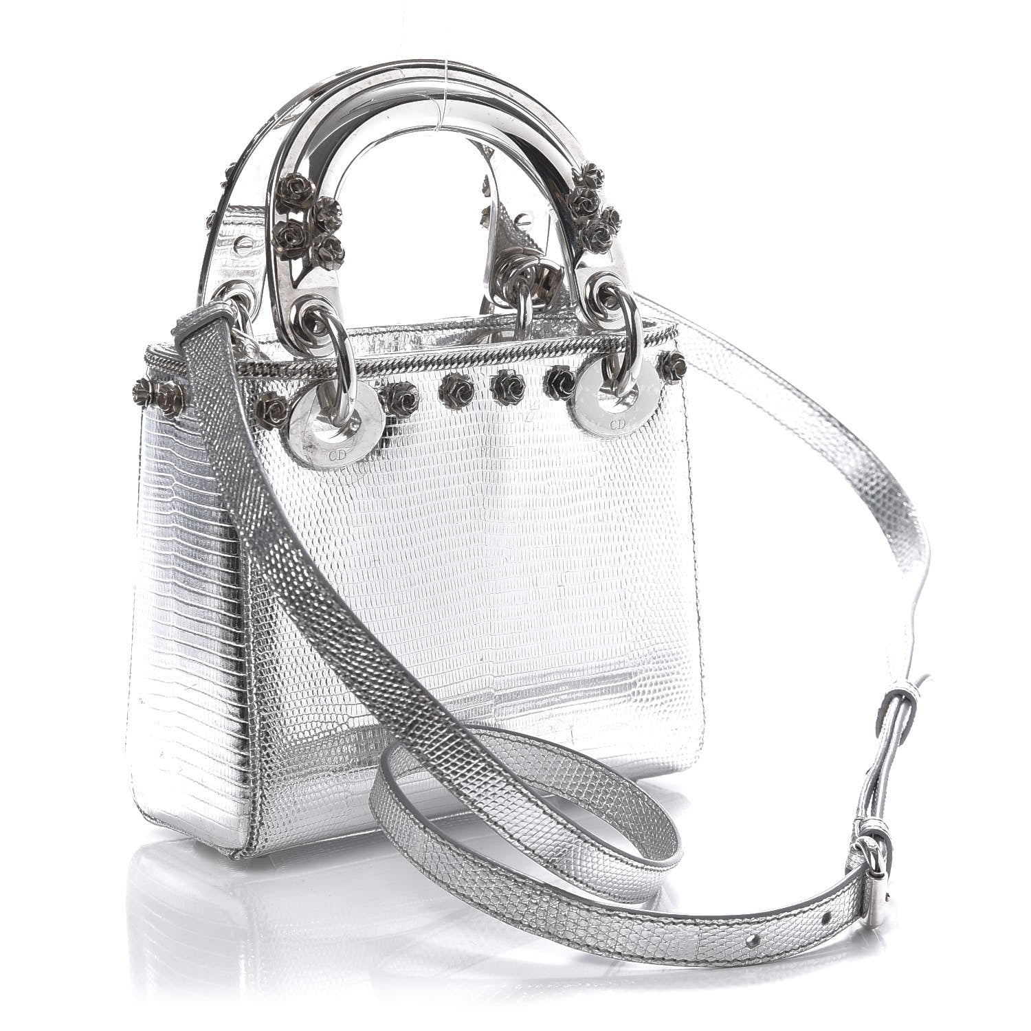 Christian Dior Metallic Lizard Mini Lady Dior Silver 3 of 9