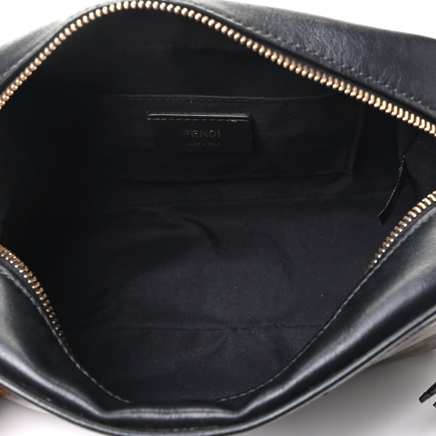 Fendi Glazed Fabric Vitello Century FF 1974 Stamp Patch Camera Case Mogano Panna Black 7 of 16