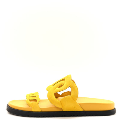 Hermes Suede Goatskin Extra Sandals 39 Jaune Sable 1 of 9