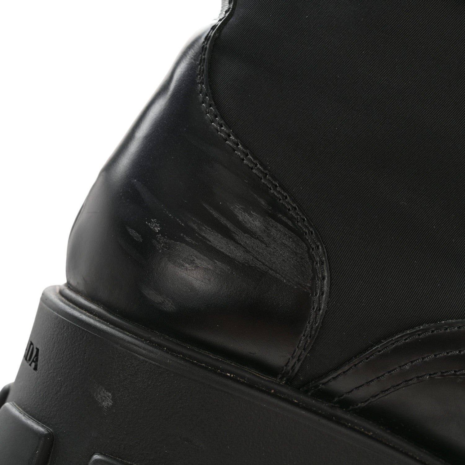 Prada Spazzolato Rois Nylon Metal Triangle Logo Monolith Pouch Pocket 55mm Boots 39 Black 10 of 12