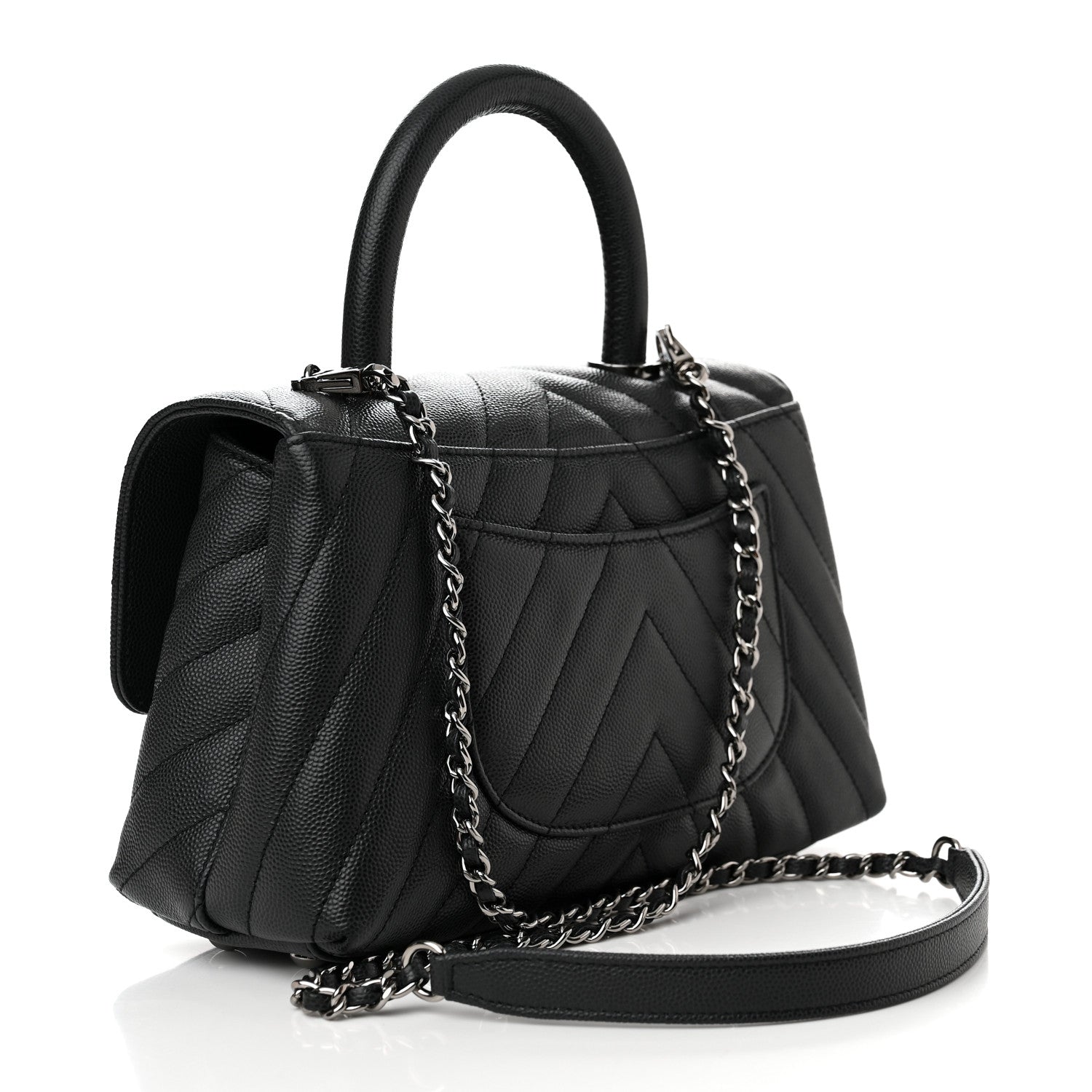 Chanel Caviar Chevron Quilted Mini Coco Handle Flap Dark Grey 3 of 11
