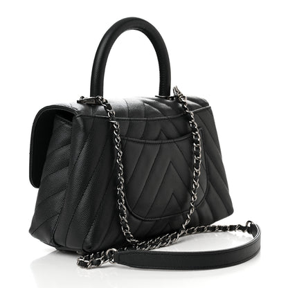 Chanel Caviar Chevron Quilted Mini Coco Handle Flap Dark Grey 3 of 11