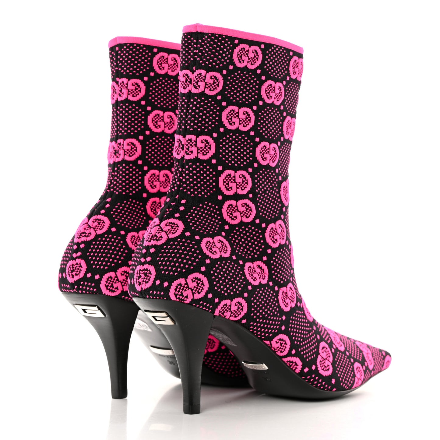 Technical Jersey Knit GG Monogram Square G 75mm Ankle Boots 36 Black Neon Fucsia
