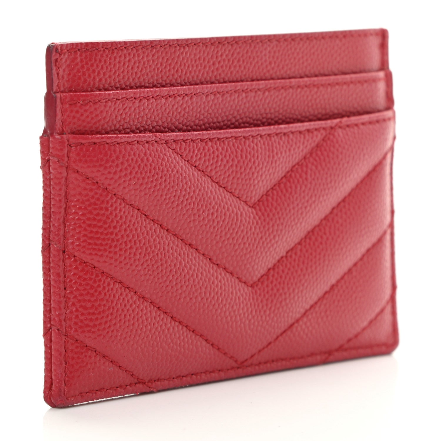 Saint Laurent Grain De Poudre Matelasse Chevron Monogram Credit Card Case New Red 3 of 9