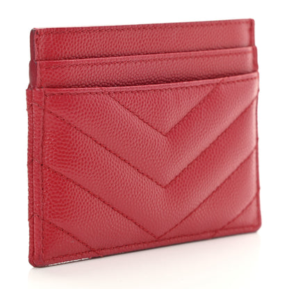 Saint Laurent Grain De Poudre Matelasse Chevron Monogram Credit Card Case New Red 3 of 9