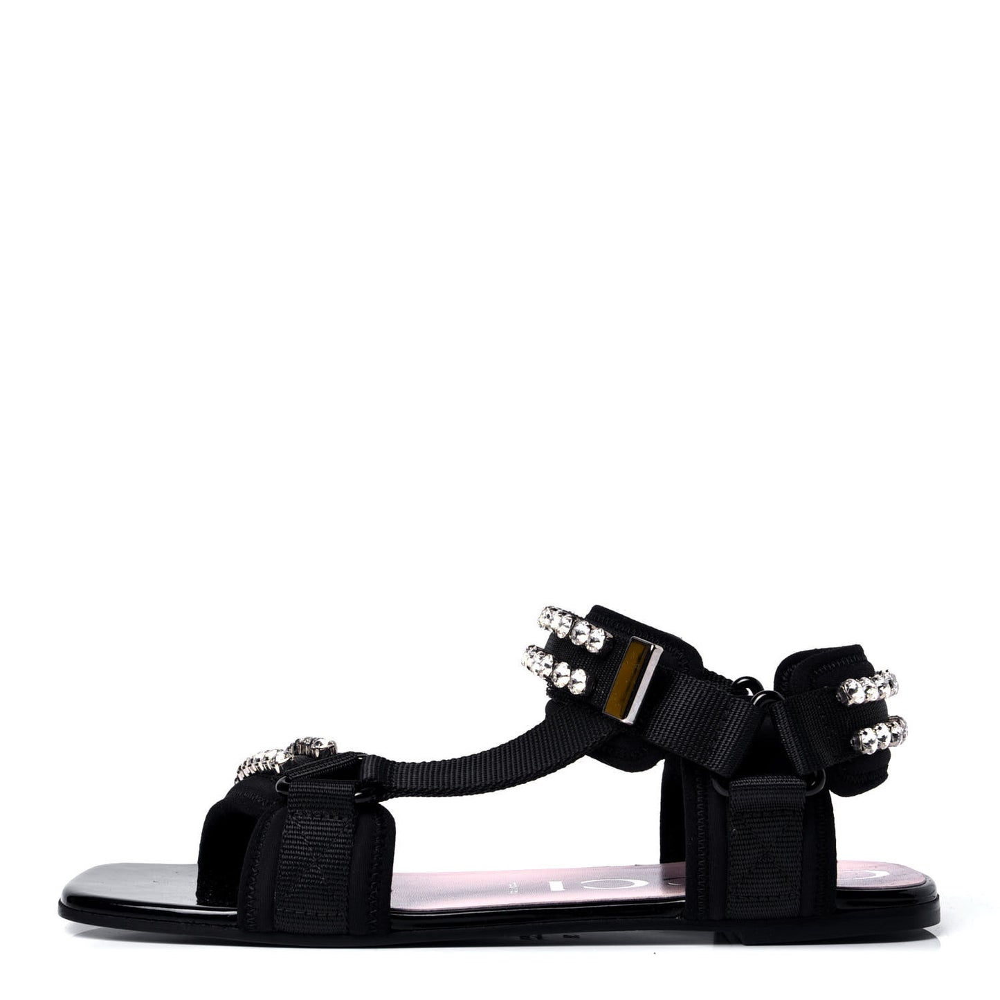 Neoprene Canvas Crystal Embellished Shea Flat Sandals 38 Black