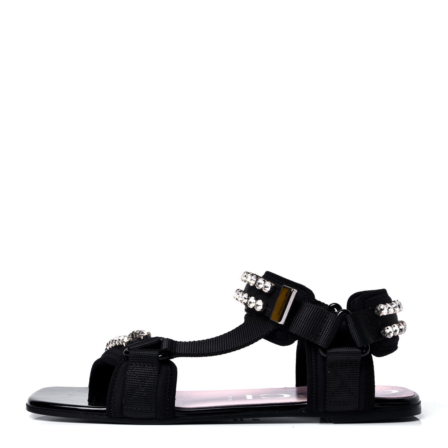 Gucci Neoprene Canvas Crystal Embellished Shea Flat Sandals 38 Black 1 of 6