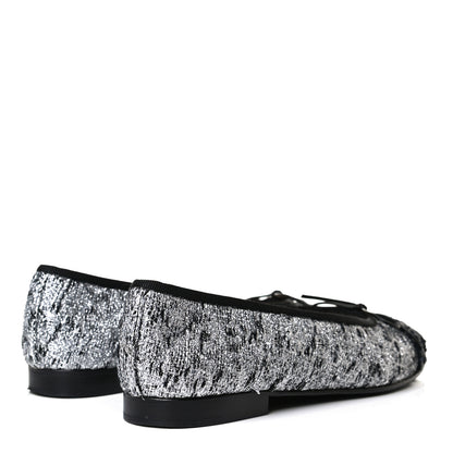 Chanel Tweed Sequin Cap Toe Ballerina Flats 37.5 Black Blue 4 of 14