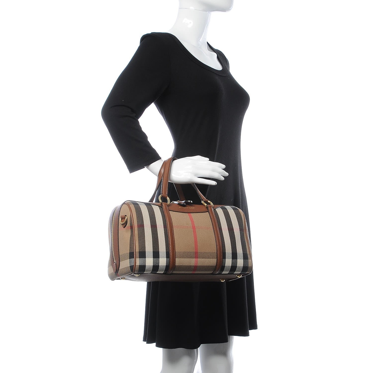 Burberry House Check Derby Calfskin Medium Alchester Bowling Bag Tan 2 of 14
