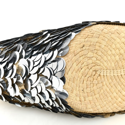 Loewe Sequin Raffia Paulas Ibiza Small Anagram Basket Tote Bag Silver Natural 9 of 10