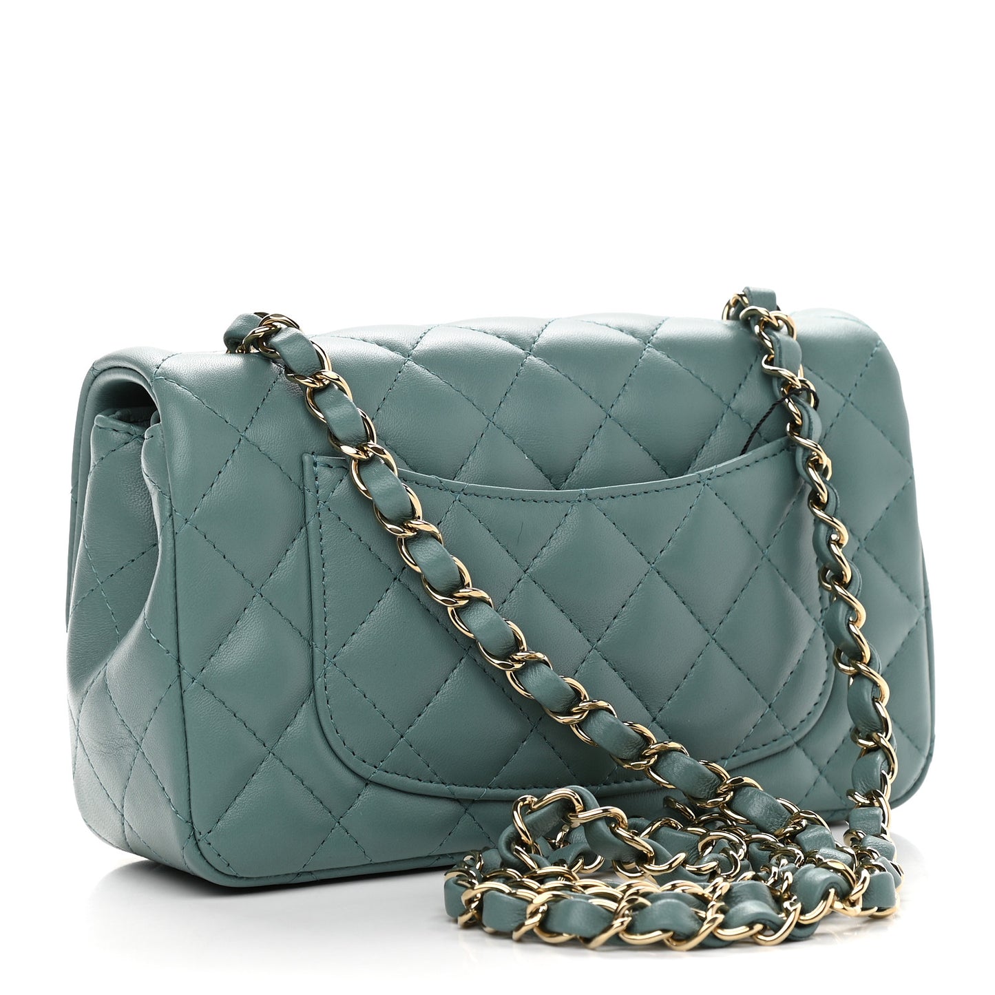 Lambskin Quilted Mini Rectangular Flap Green
