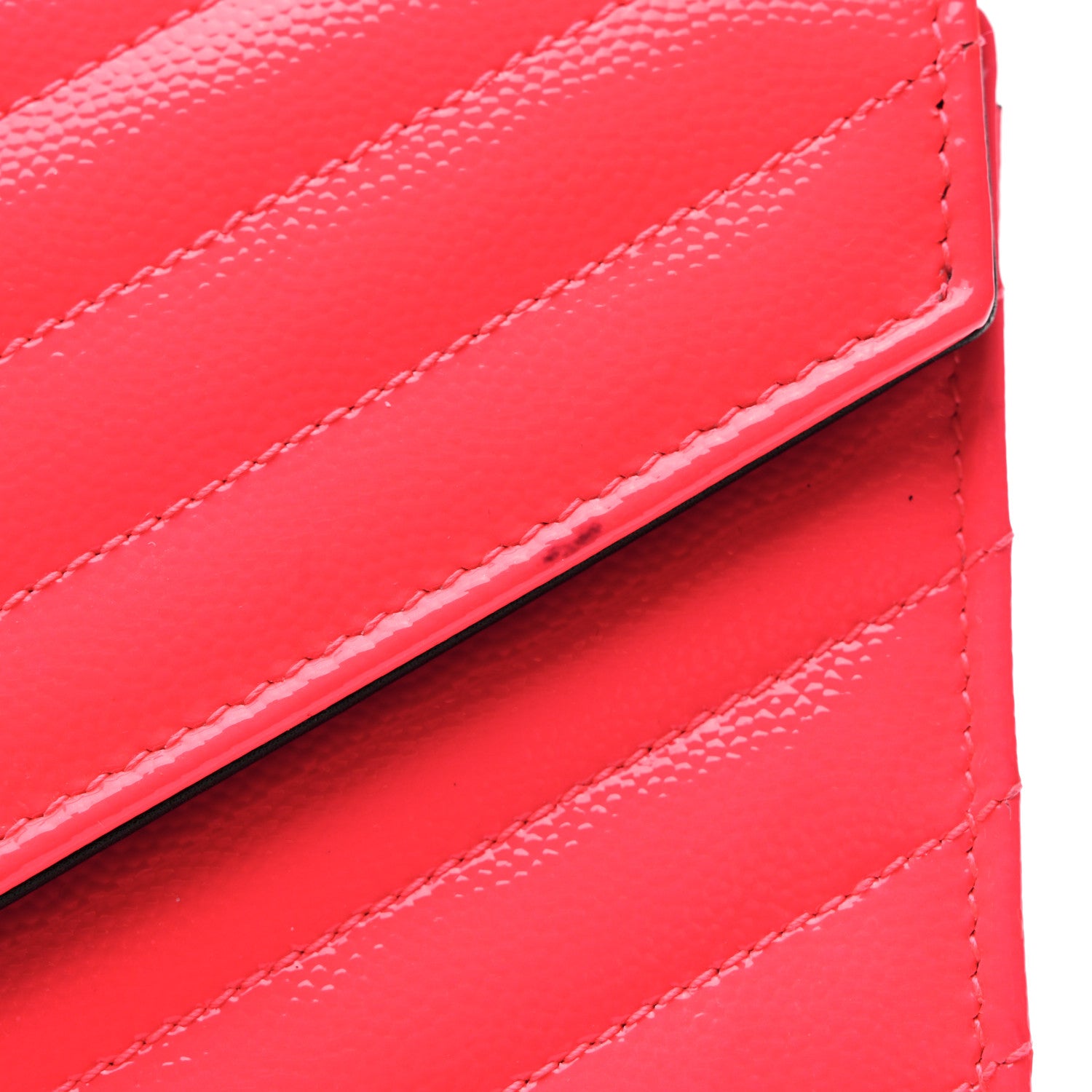 Saint Laurent Patent Grain De Poudre Matelasse Chevron Monogram Chain Wallet Neon Pink 11 of 11