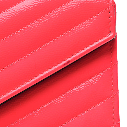 Saint Laurent Patent Grain De Poudre Matelasse Chevron Monogram Chain Wallet Neon Pink 11 of 11