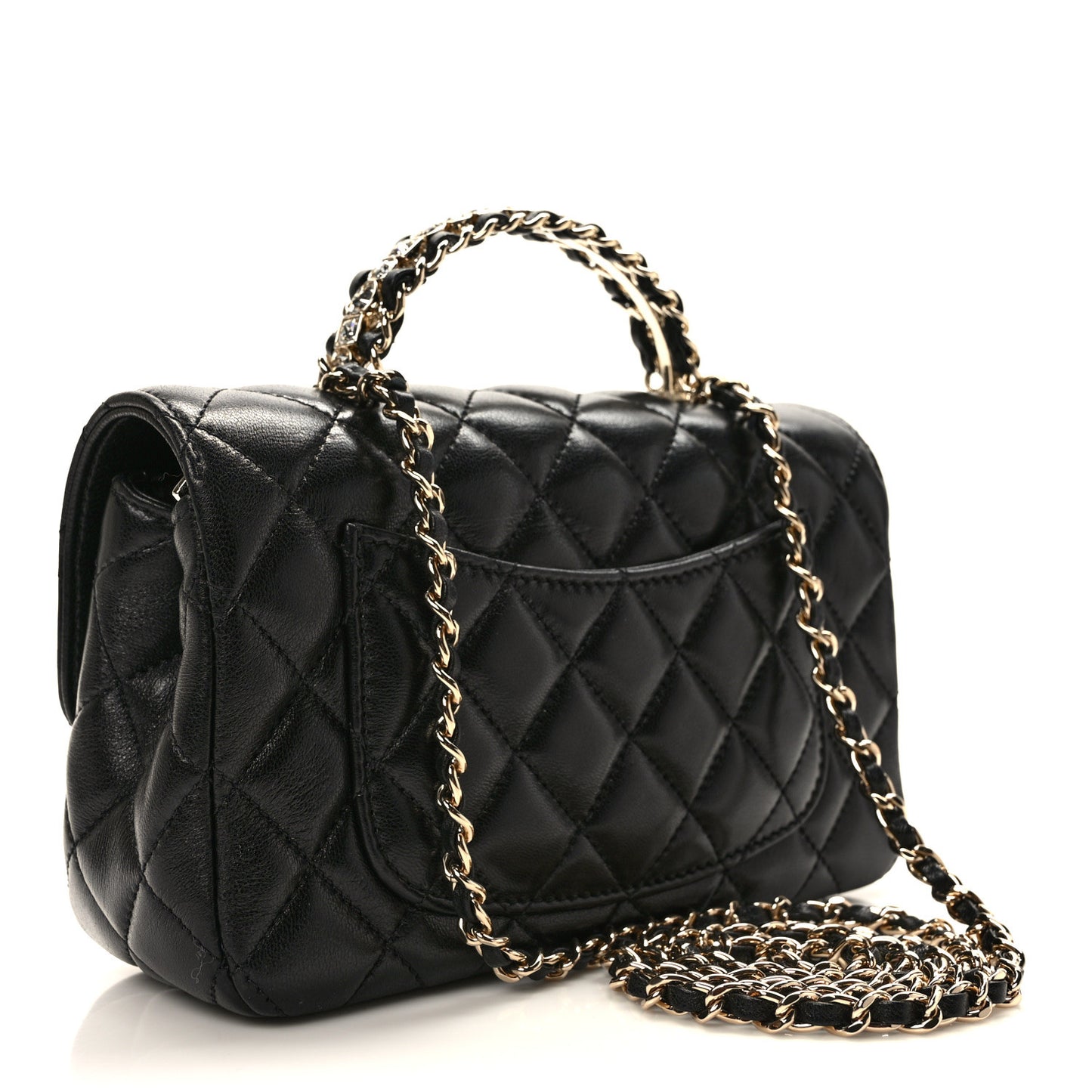 Lambskin Quilted Mini Crystal Top Handle Rectangular Flap Black