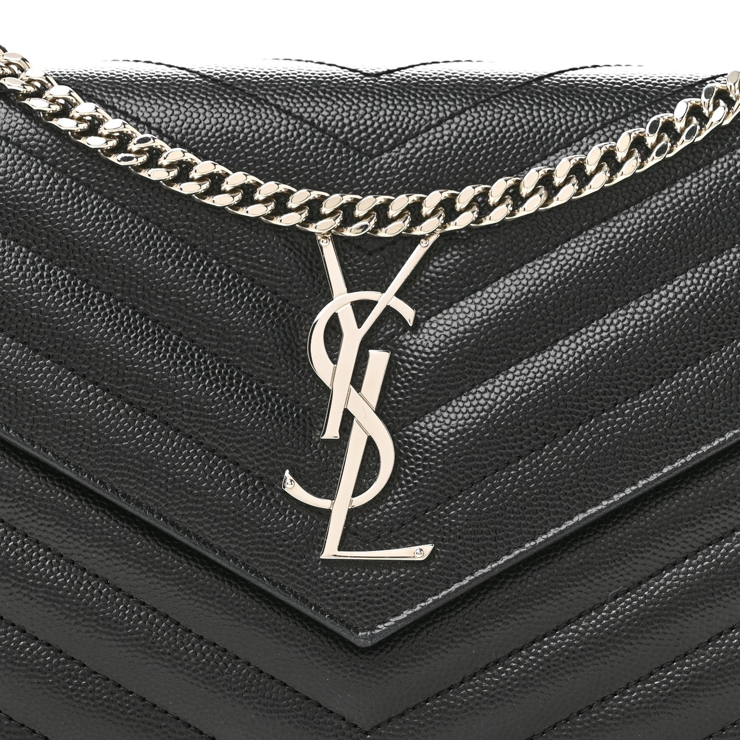 Grain De Poudre Matelasse Chevron Monogram Chain Wallet Black