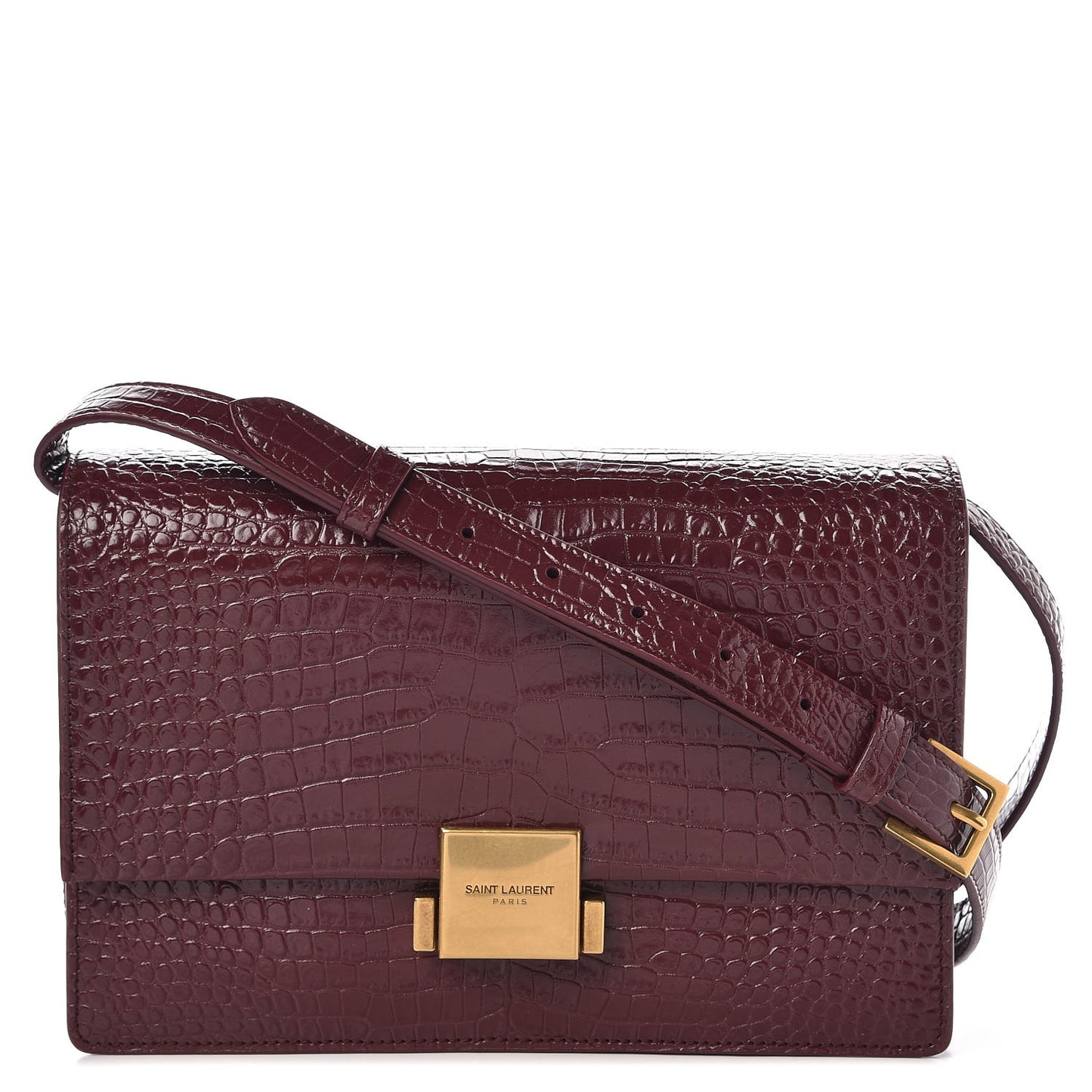 Calfskin Crocodile Embossed Medium Bellechasse Satchel Rouge Legion