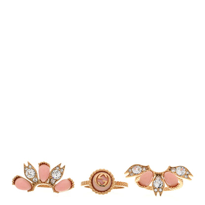 Gucci Metal Crystal Resin Flower Ring 53 6.25 Gold Pink 3 of 8