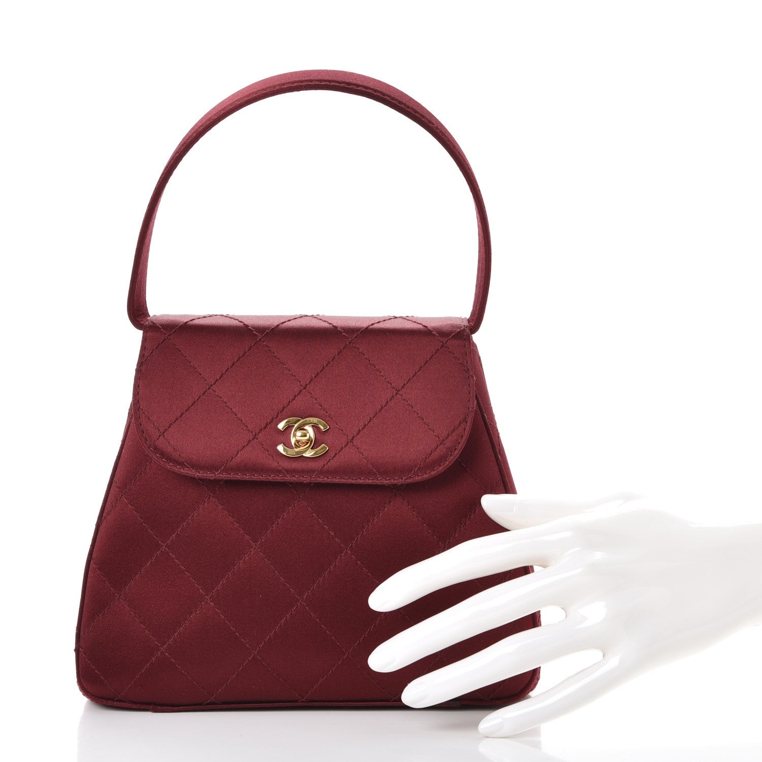 Chanel Satin Quilted Evening Bag Red 3 of 10