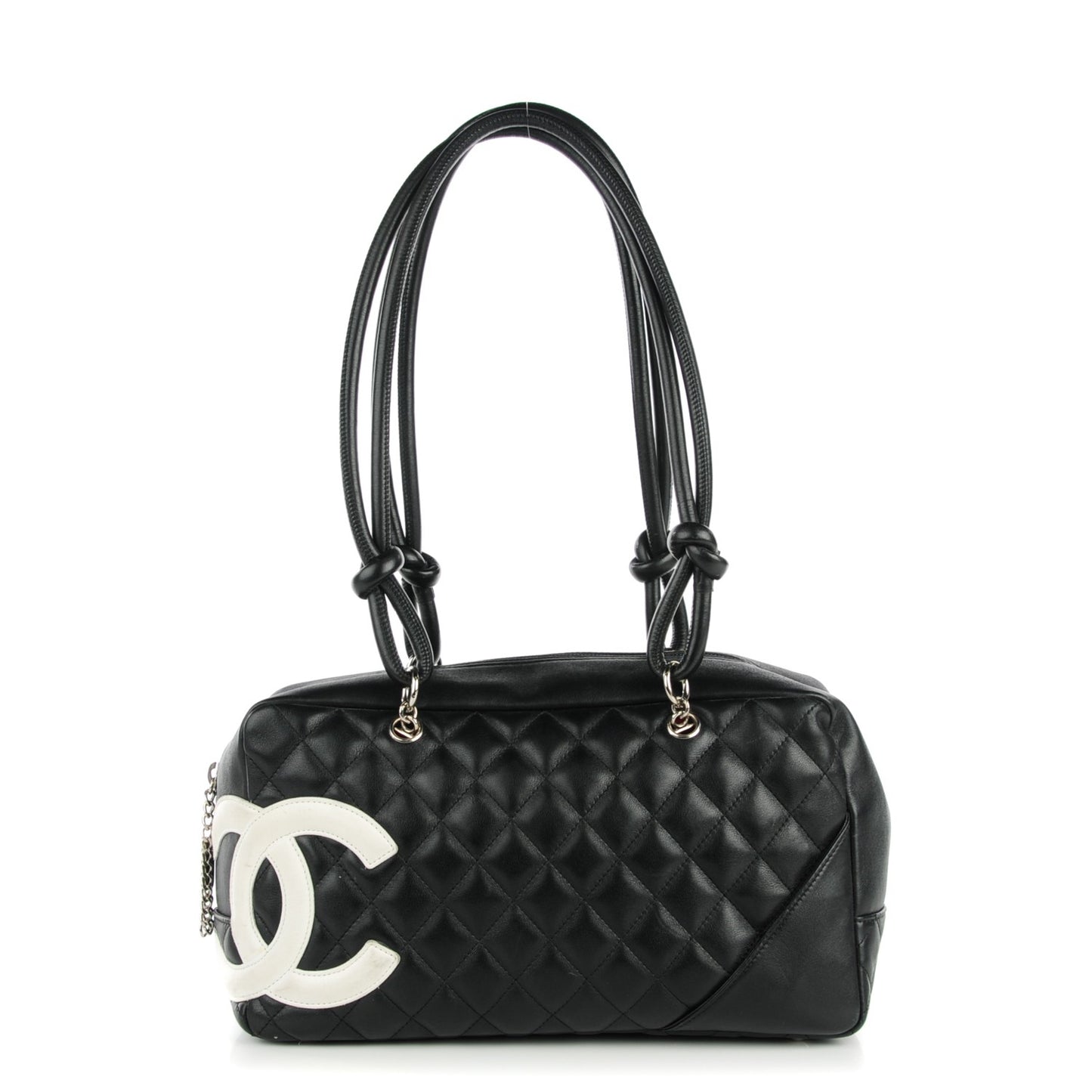 Calfskin Quilted Large Cambon Bowler Black White