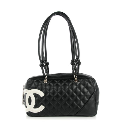 Chanel Calfskin Quilted Large Cambon Bowler Black White 1 of 8