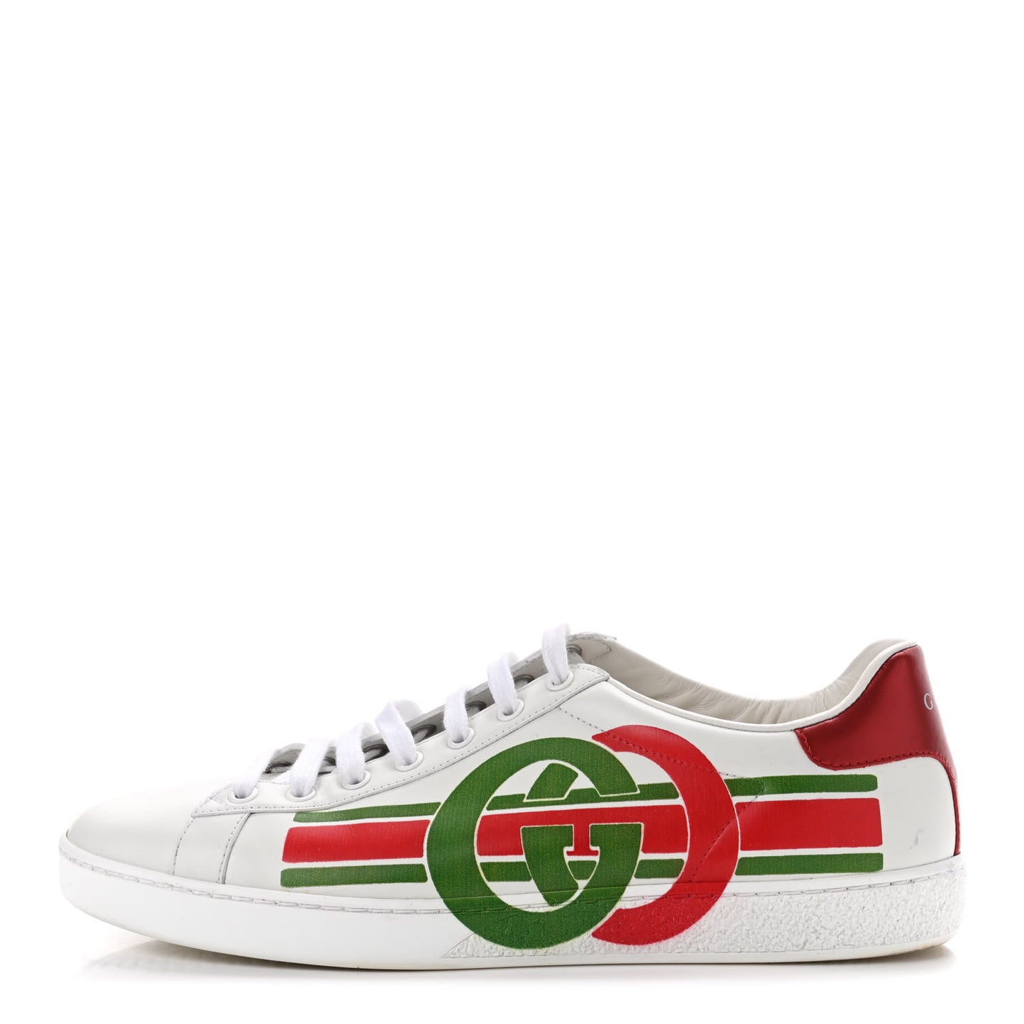 Calfskin Interlocking G Womens New Ace Sneakers 41 White Red Flame Green