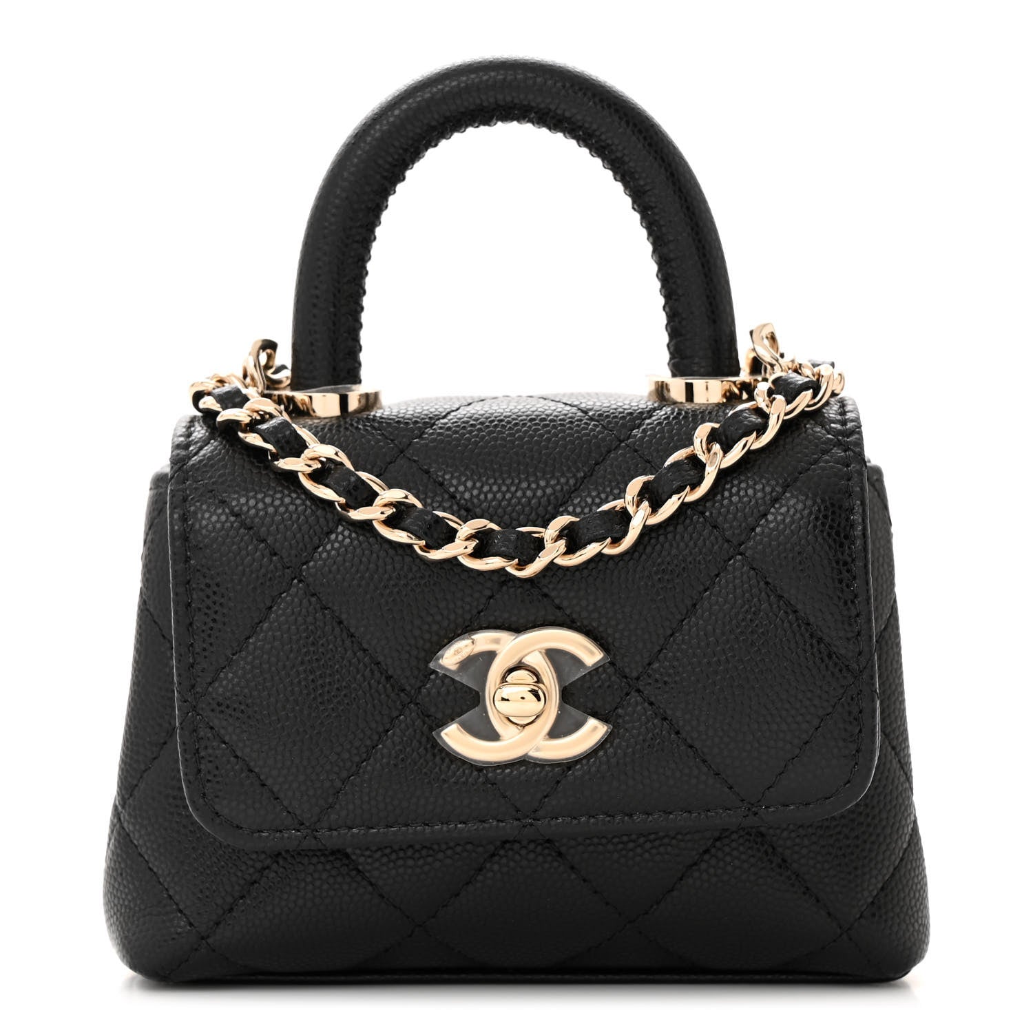 Chanel Caviar Quilted Nano Coco Handle Clutch With Chain Black 1 of 11