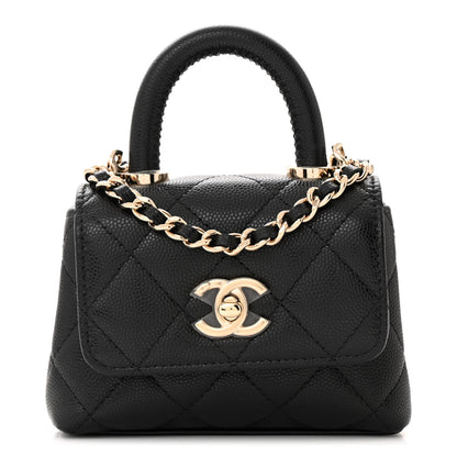 Chanel Caviar Quilted Nano Coco Handle Clutch With Chain Black 1 of 11