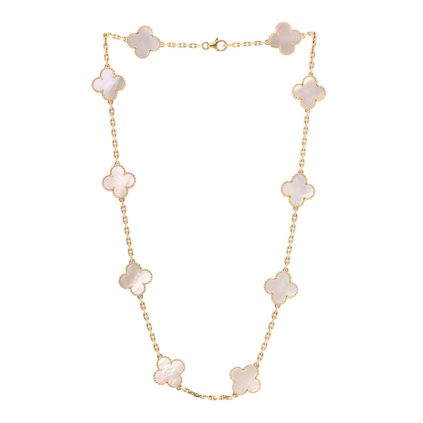 18K Yellow Gold Mother of Pearl 10 Motifs Vintage Alhambra Necklace