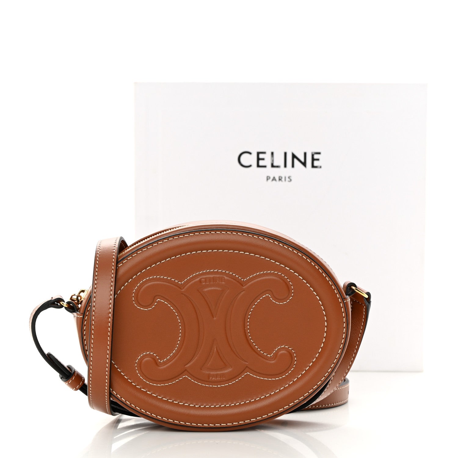 Celine Smooth Calfskin Cuir Small Triomphe Oval Crossbody Purse Tan 11 of 11