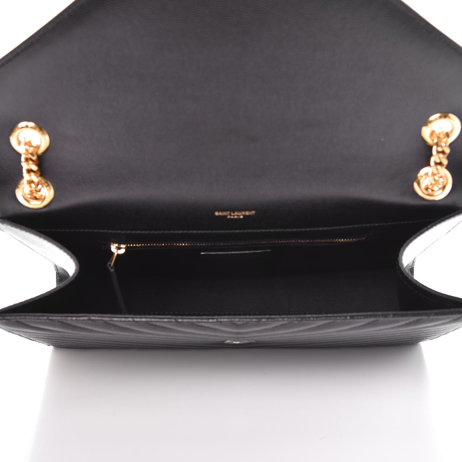 Saint Laurent Grain De Poudre Matelasse Chevron Large Monogram Satchel Black 7 of 7