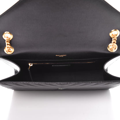 Saint Laurent Grain De Poudre Matelasse Chevron Large Monogram Satchel Black 7 of 7