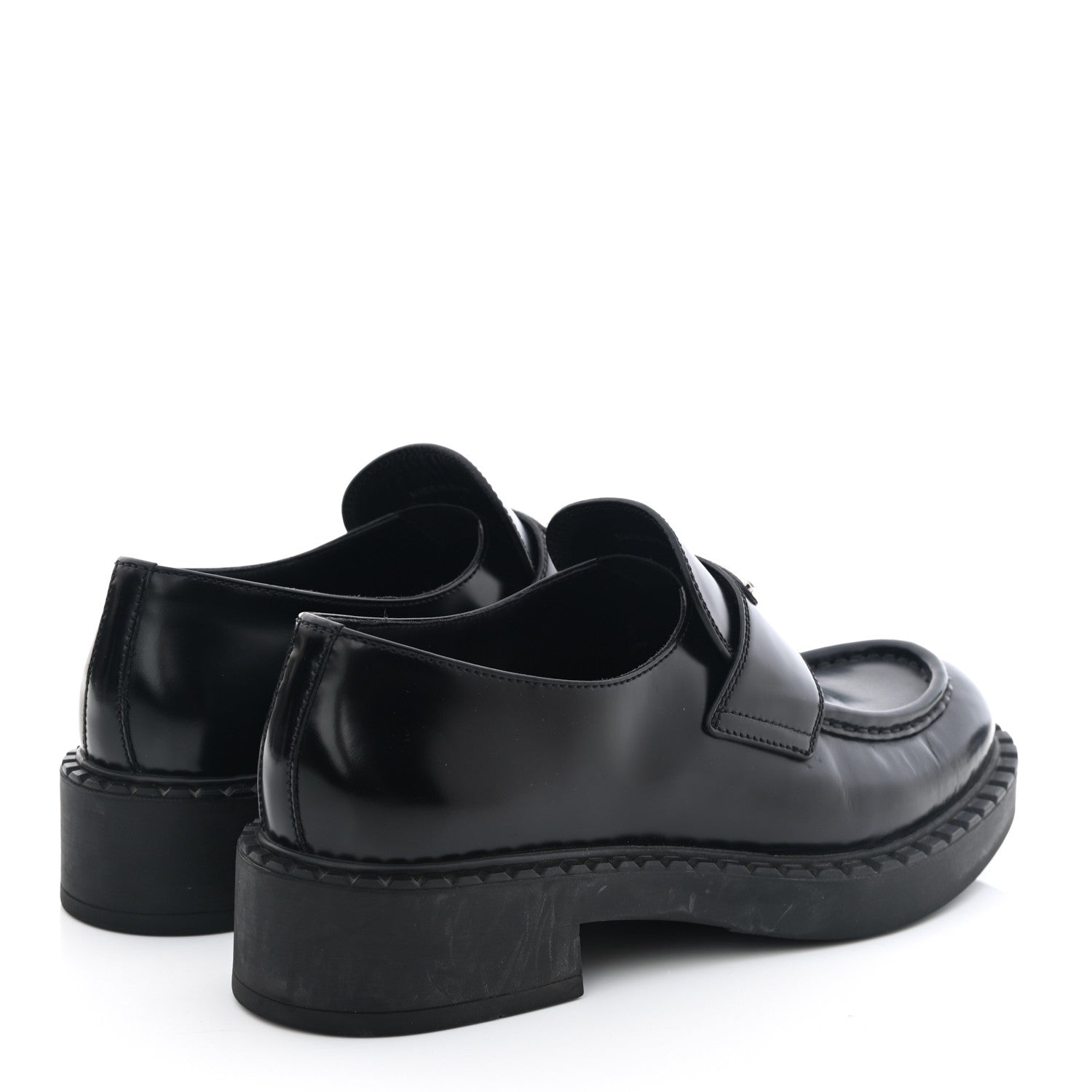 Prada Spazzolato Metal Triangle Logo 50mm Loafers 39.5 Black 4 of 11