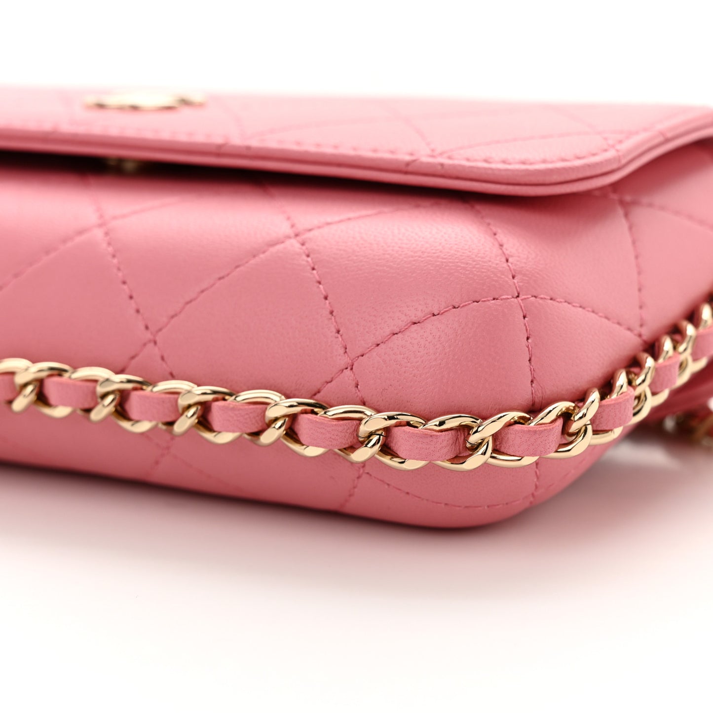 Calfskin Diamond Stitched Chain Around Flap Phone Holder Dark Pink