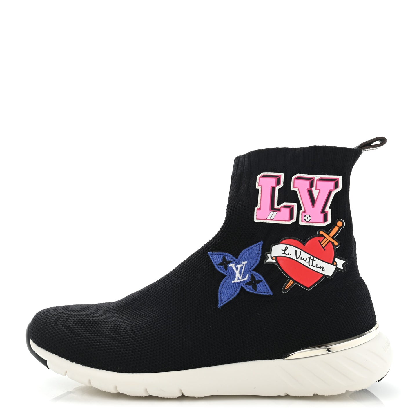 Stretch Fabric LV Black Heart Sock Sneaker 37.5 Black
