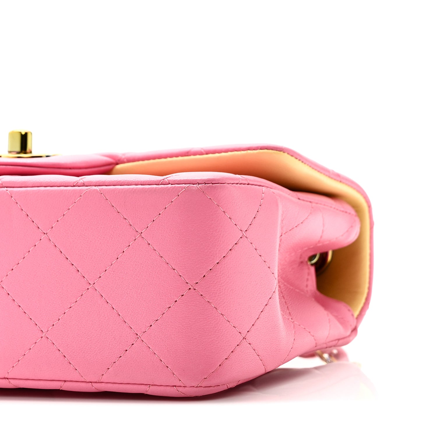 Lambskin Quilted Mini Rectangular Flap Pink Yellow