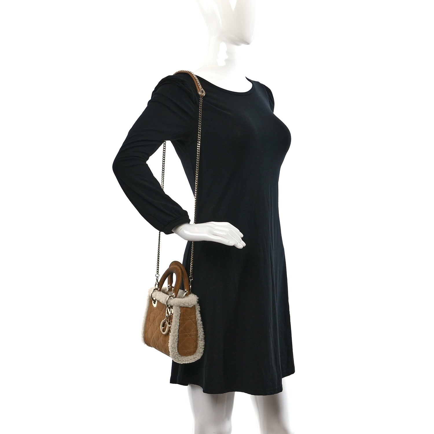 Christian Dior Suede Shearling Cannage Mini Lady Dior Camel 2 of 11
