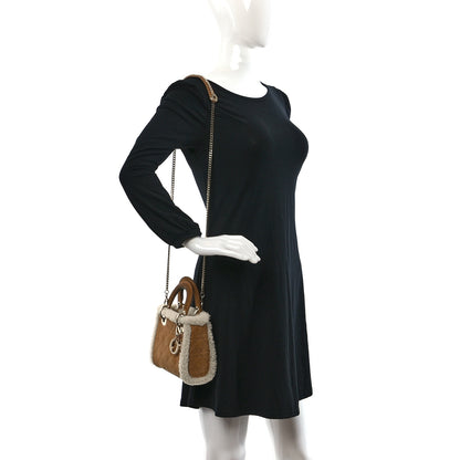 Christian Dior Suede Shearling Cannage Mini Lady Dior Camel 2 of 11