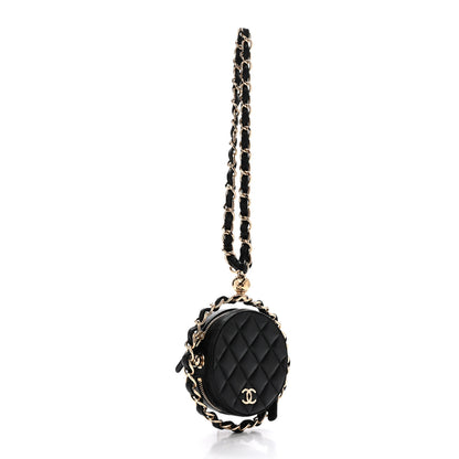 Chanel Lambskin Quilted Chain Round Mini Clutch Black 3 of 12
