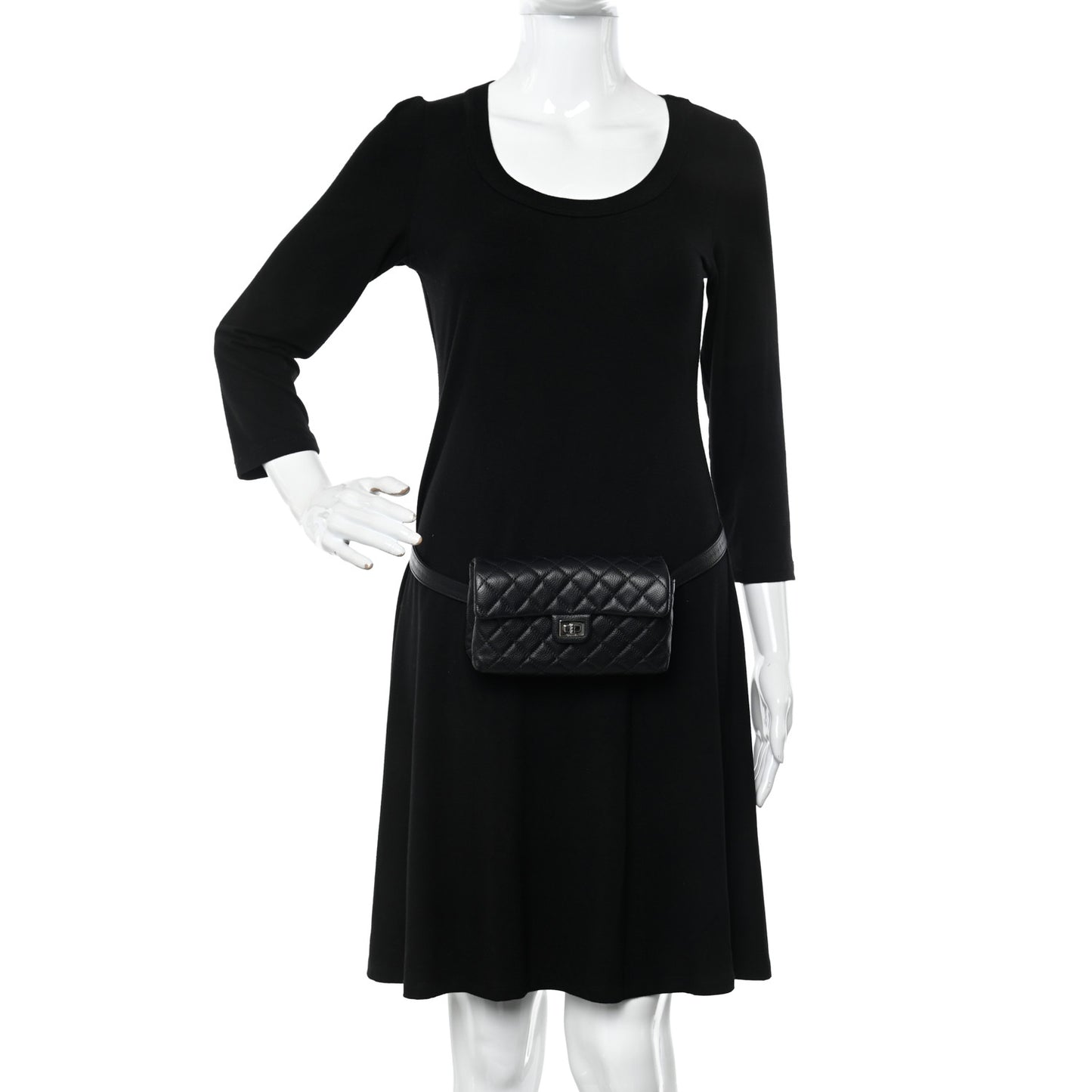 Grained Calfskin Quilted 2.55 Reissue Flap Belt Bag Clutch Black