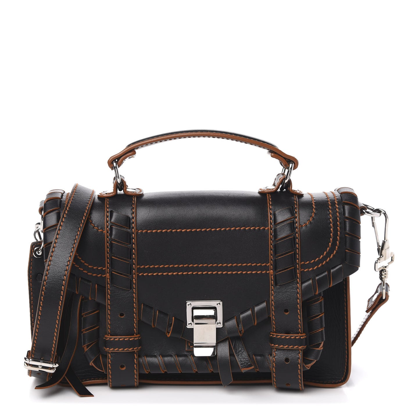 Calfskin Tiny Whipstitch PS1 Satchel Black Orange