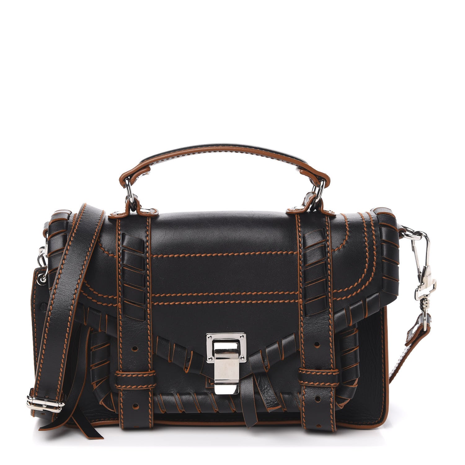 Proenza Schouler Calfskin Tiny Whipstitch PS1 Satchel Black Orange 1 of 11