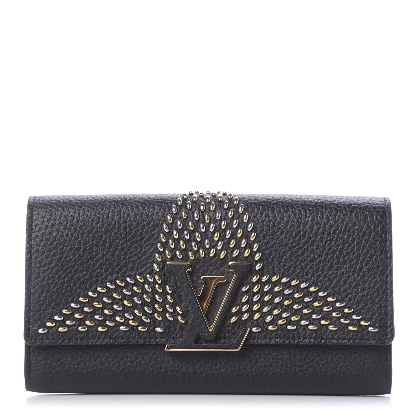 Taurillon Studded Fleur de Lys Capucines Wallet Black