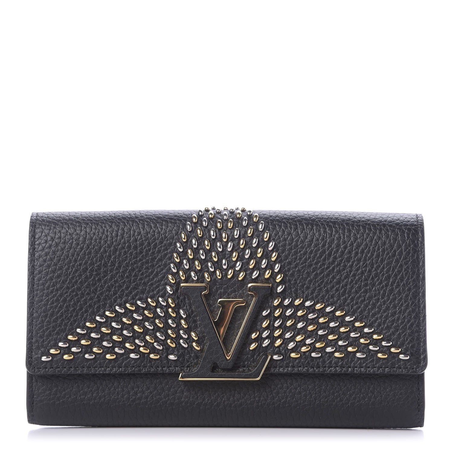 Louis Vuitton Taurillon Studded Fleur de Lys Capucines Wallet Black 1 of 8