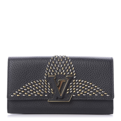 Louis Vuitton Taurillon Studded Fleur de Lys Capucines Wallet Black 1 of 8