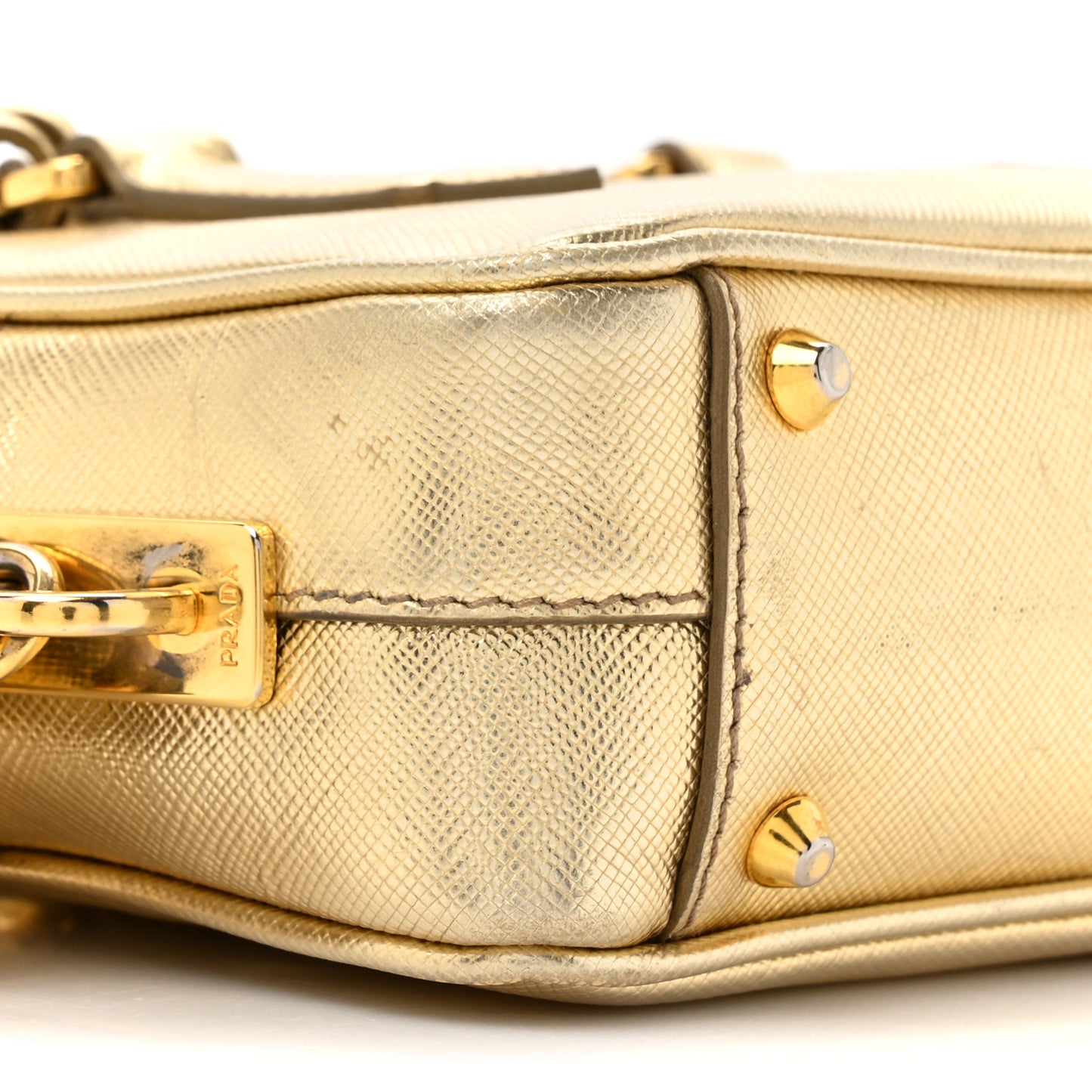 Saffiano Lux Mini Top Handle Crossbody Bag Platino