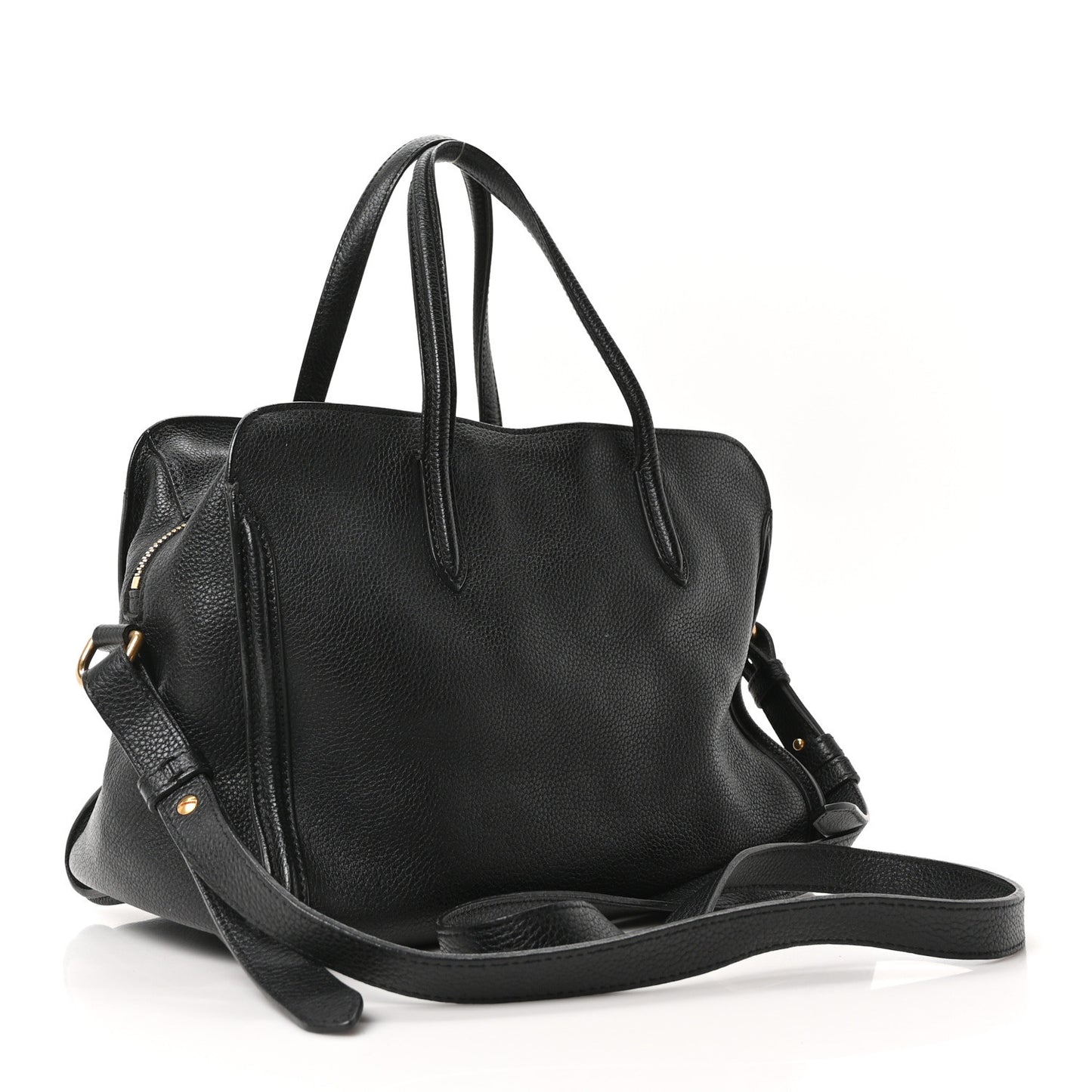 Pebbled Calfskin Small Skull Padlock Zip Around Tote Black