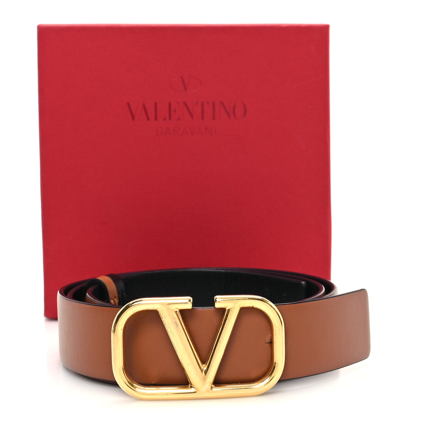 Glossy Calfskin VLogo Reversible 30mm Belt 85 34 Saddle Brown Black