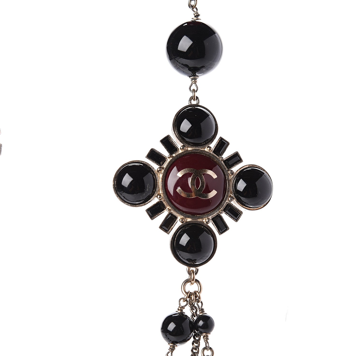 Chanel Resin Beaded CC Multi Strand Long Necklace Gold Black Dark Red 4 of 6